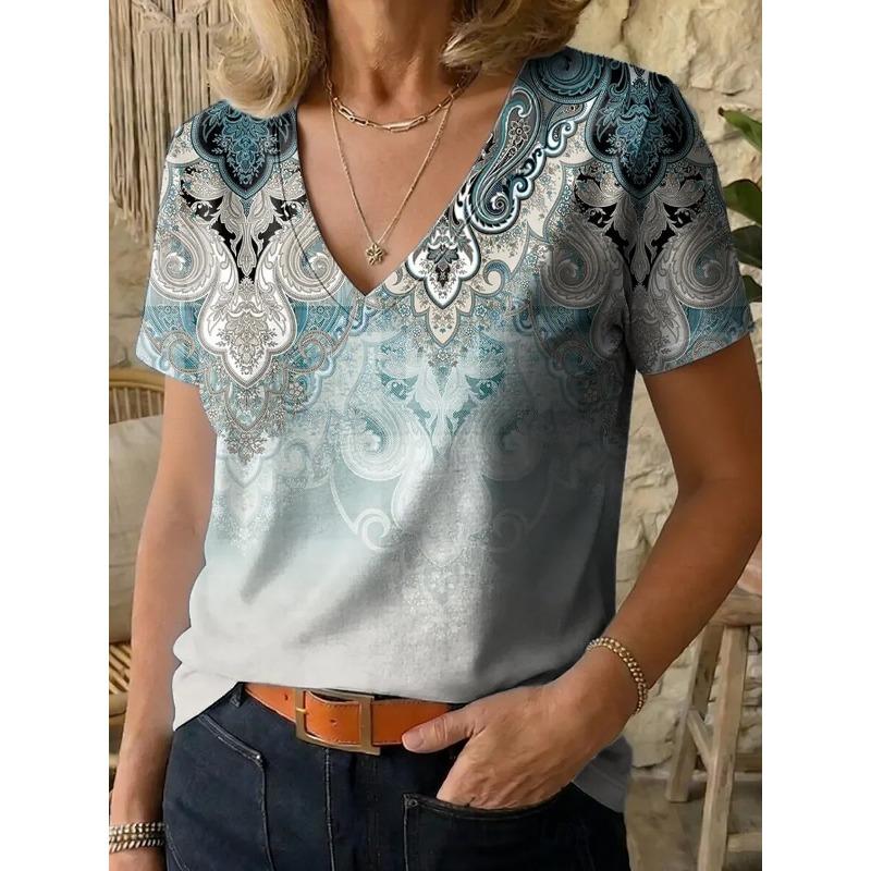 Women s Vintage Classic V Neck Short Sleeve T-Shirt Print Casual Regular Tops Daily Going Out Wear Blue Purple Green for Summer S
Women s Vintage Classic V Neck Short Sleeve T-Shirt Print Casual Regular Tops Daily Going Out Wear Blue Purple Green for Summer S