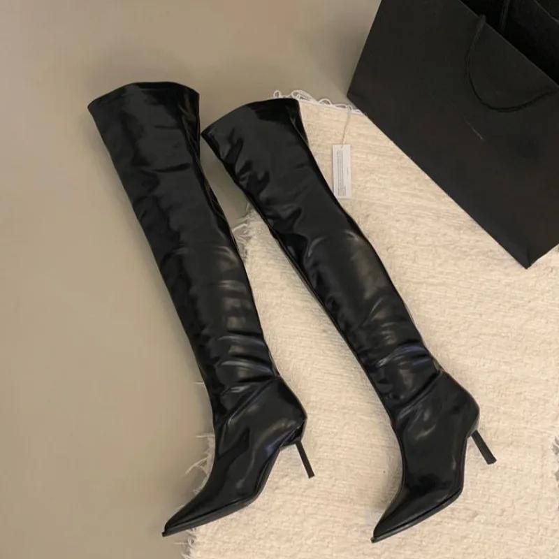 Модные женские ботильоны на тонком каблуке, осенние новинки, с острым носком, на голенище, противоскользящие, износостойкие, темпераментные ботфорты выше колена 41 чёрный
Модные женские ботильоны на тонком каблуке, осенние новинки, с острым носком, на голенище, противоскользящие, износостойкие, темпераментные ботфорты выше колена 41 чёрный