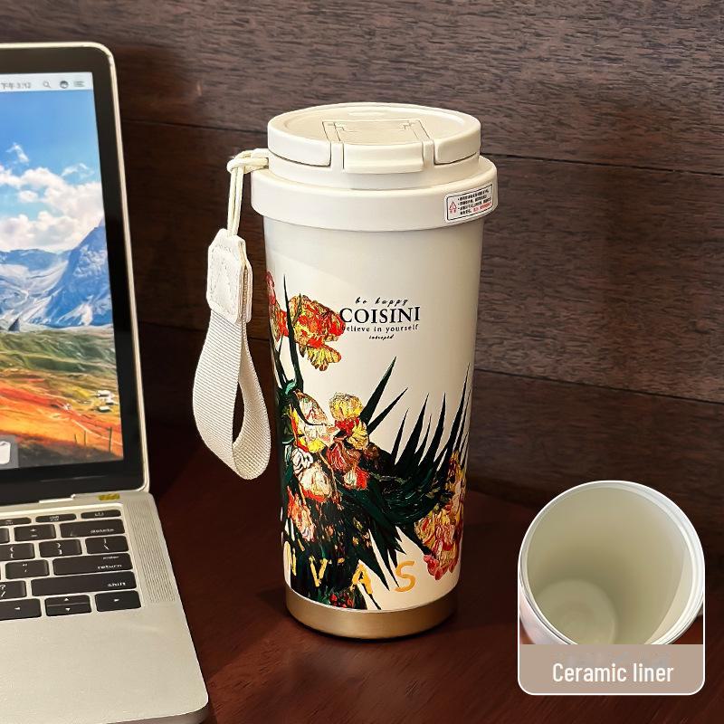 Легкая роскошная термокружка с соломенной крышкой для девочек - выпуск 2024 г.: Стильная дорожная чашка для кофе и воды, идеальный подарок на день рождения Ceramic