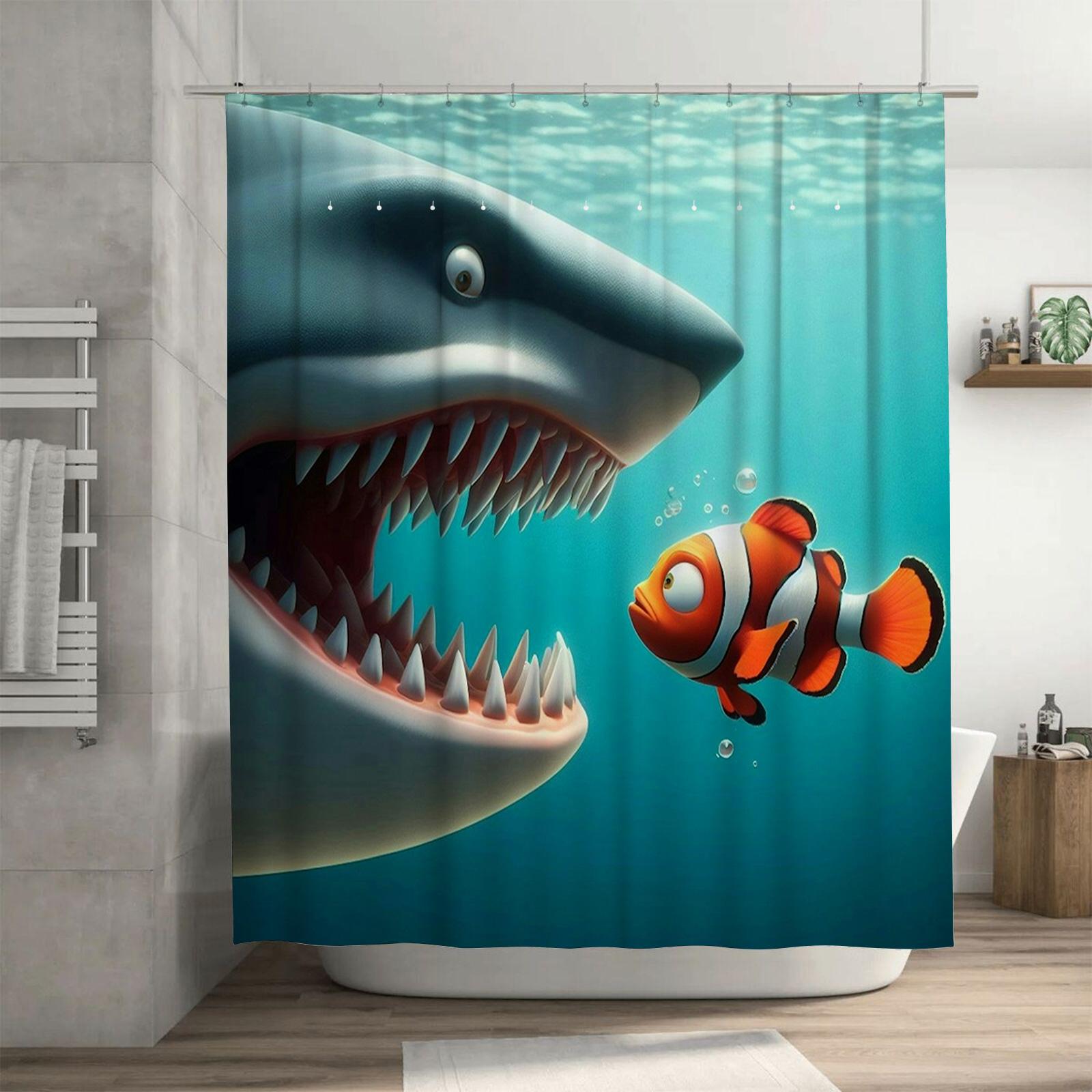 3D Shark And Clownfish Adventure Shower Curtain - Fun And Quirky Ocean-Themed Waterproof Bath Curtain For Kids Bathroom Decor W60H190(CM)-1 Pcs
3D Shark And Clownfish Adventure Shower Curtain - Fun And Quirky Ocean-Themed Waterproof Bath Curtain For Kids Bathroom Decor W60H190(CM)-1 Pcs