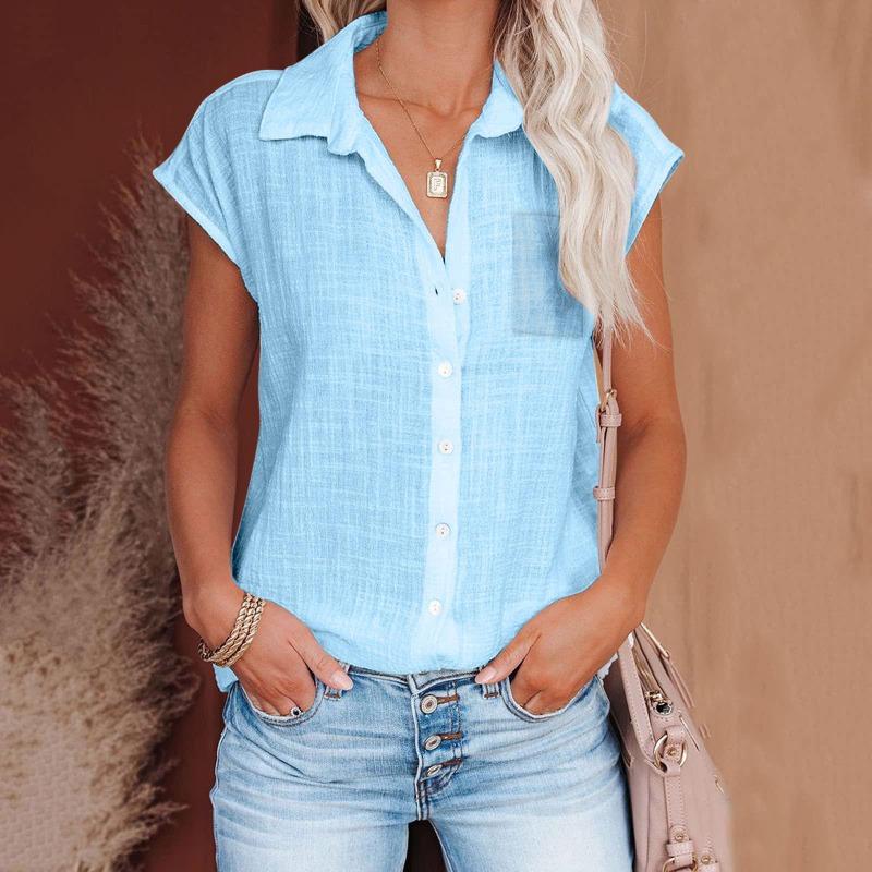 Summer new solid color pocket shirt women s bat sleeve casual short-sleeved top XXL світло-синій колір
Summer new solid color pocket shirt women s bat sleeve casual short-sleeved top XXL світло-синій колір
