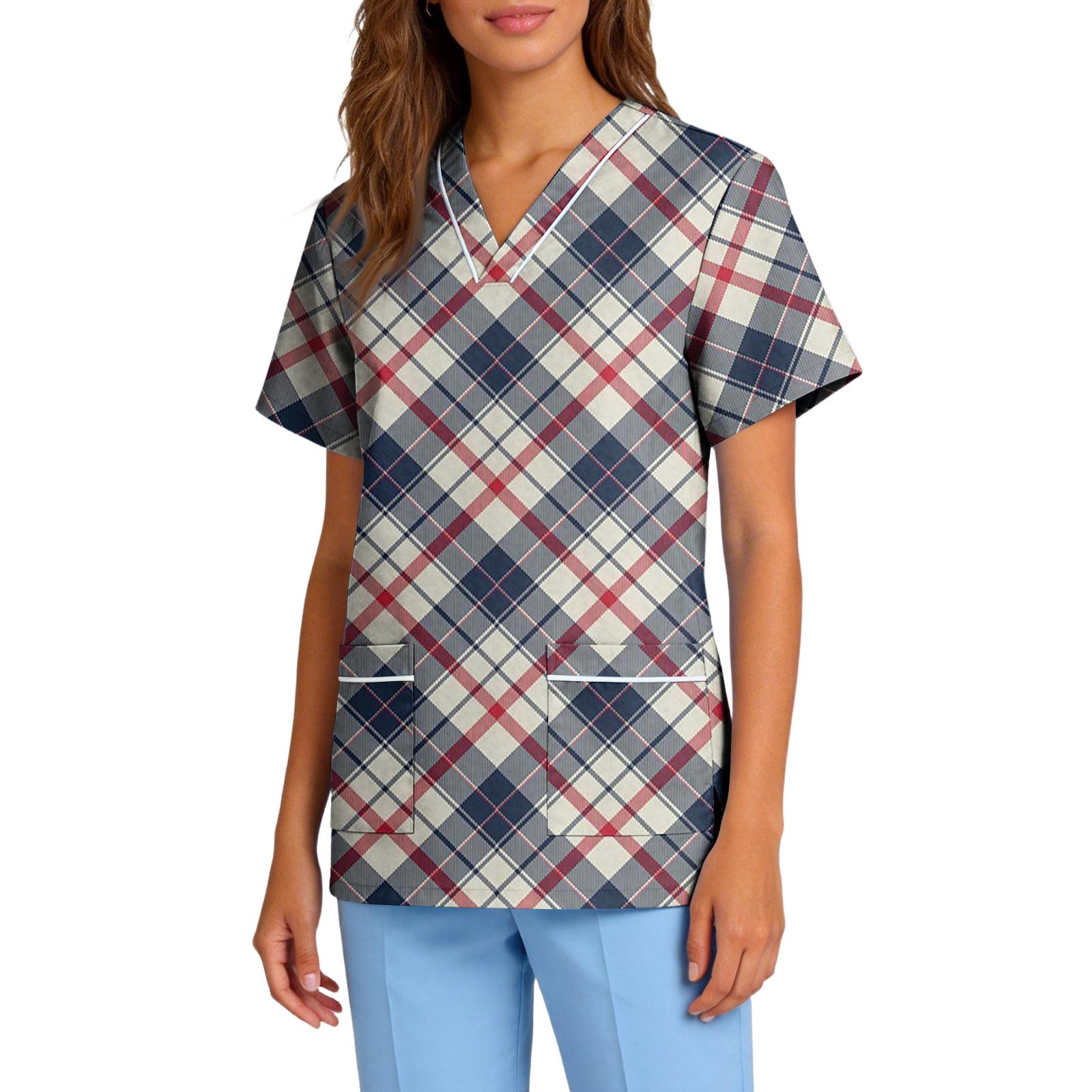 Women Work Scrub Top V Neck Short Sleeve Stretch Fabric Plaid Print Pockets Medical Uniform Shirt for Healthcare Professionals M синий
Women Work Scrub Top V Neck Short Sleeve Stretch Fabric Plaid Print Pockets Medical Uniform Shirt for Healthcare Professionals M синий