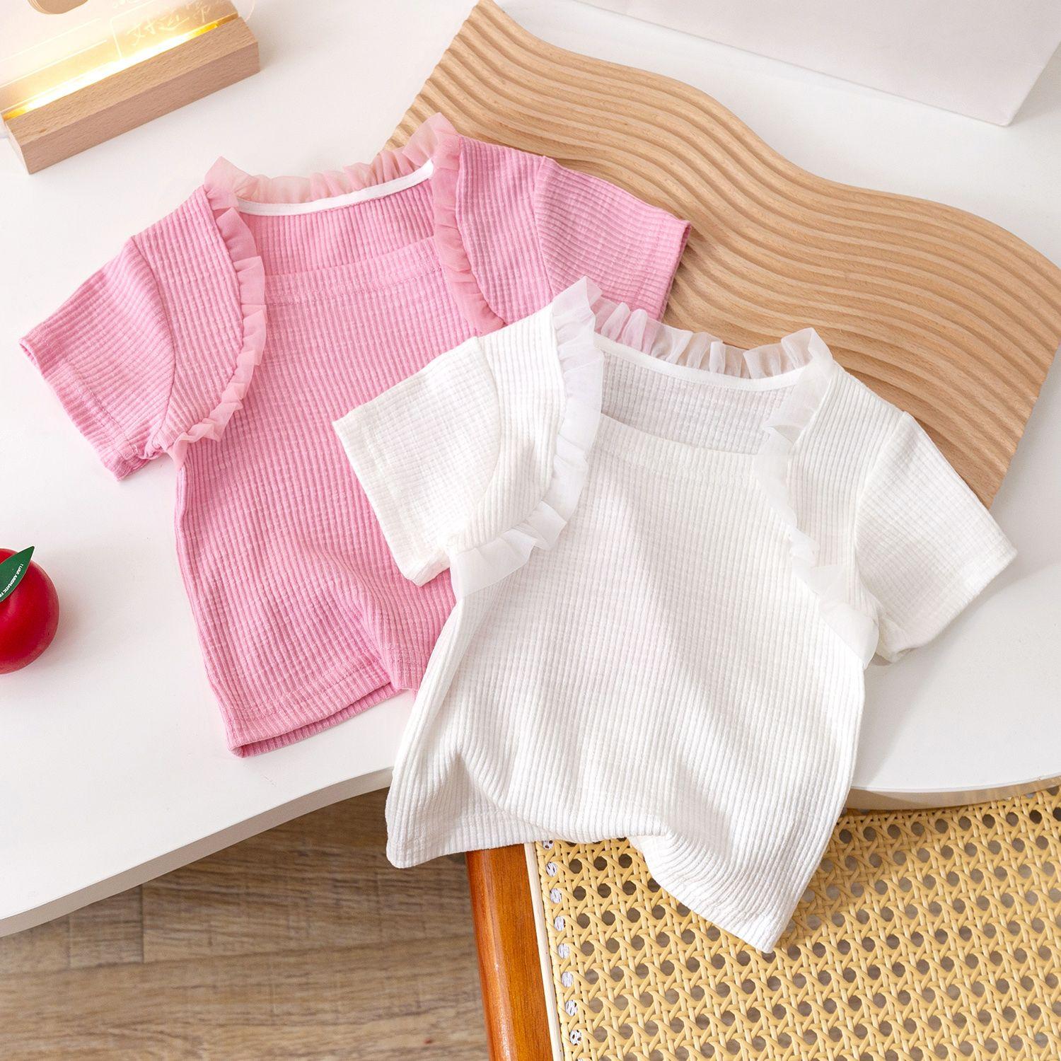 Girls Summer Short Sleeved T-shirt with Lace and Lace Sleeves, Versatile and Fashionable Ice Silk Top 140
Girls Summer Short Sleeved T-shirt with Lace and Lace Sleeves, Versatile and Fashionable Ice Silk Top 140