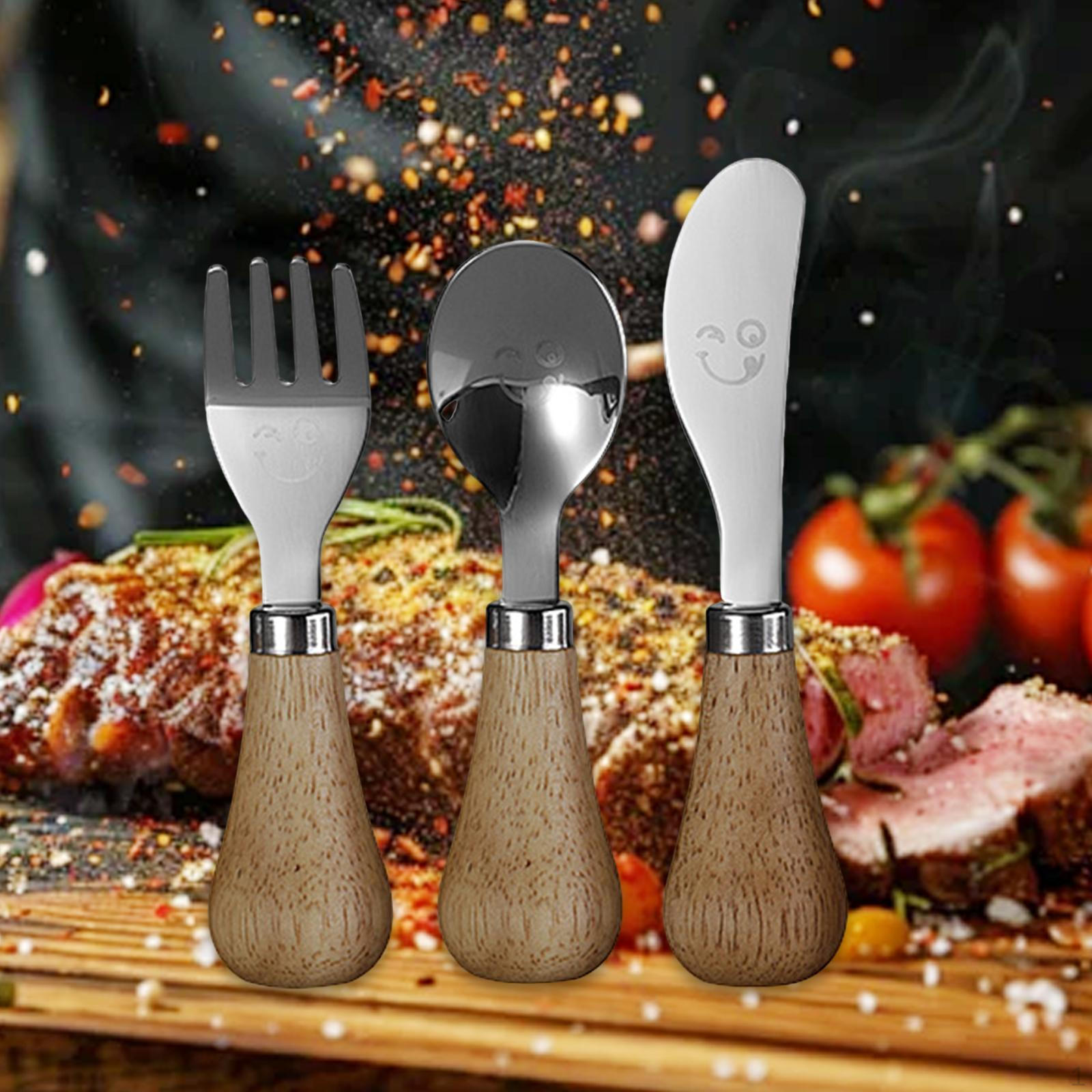 Детский набор ложек, вилок, ножей, кухонная утварь для отеля, каучуковое дерево Rubberwood