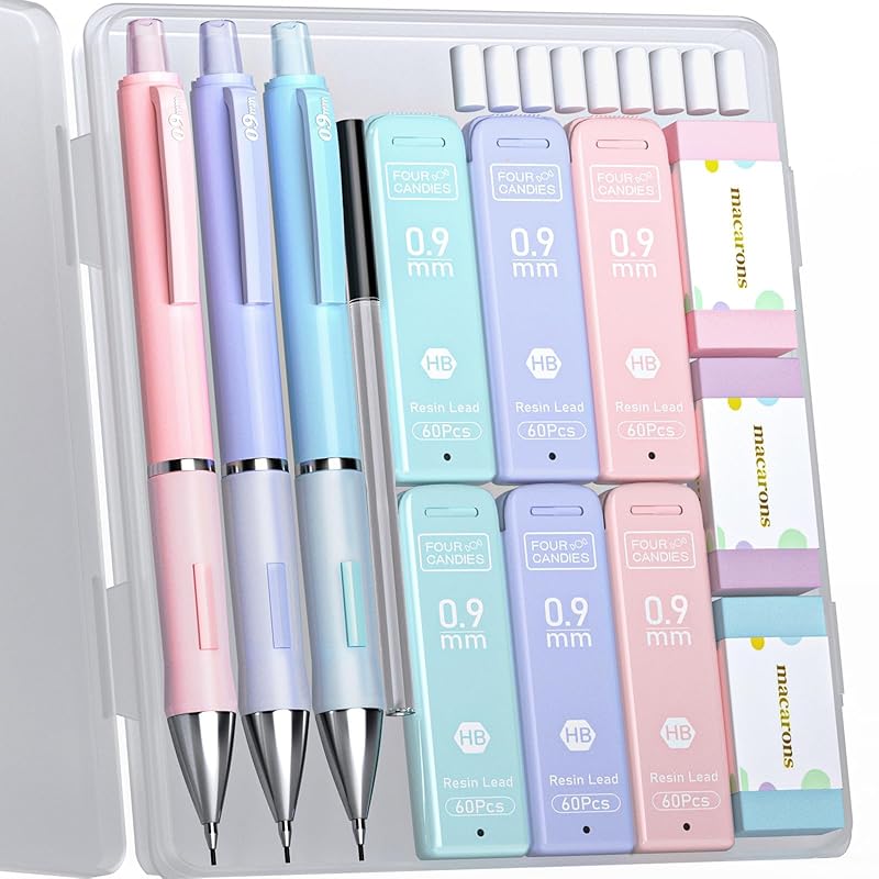 Four Candies pastel mechanical pencil set cute colors 0.9mm 3 pieces included mechanical pencil 360 HB refills eraser With For drawing & writing easy
Four Candies pastel mechanical pencil set cute colors 0.9mm 3 pieces included mechanical pencil 360 HB refills eraser With For drawing & writing easy
