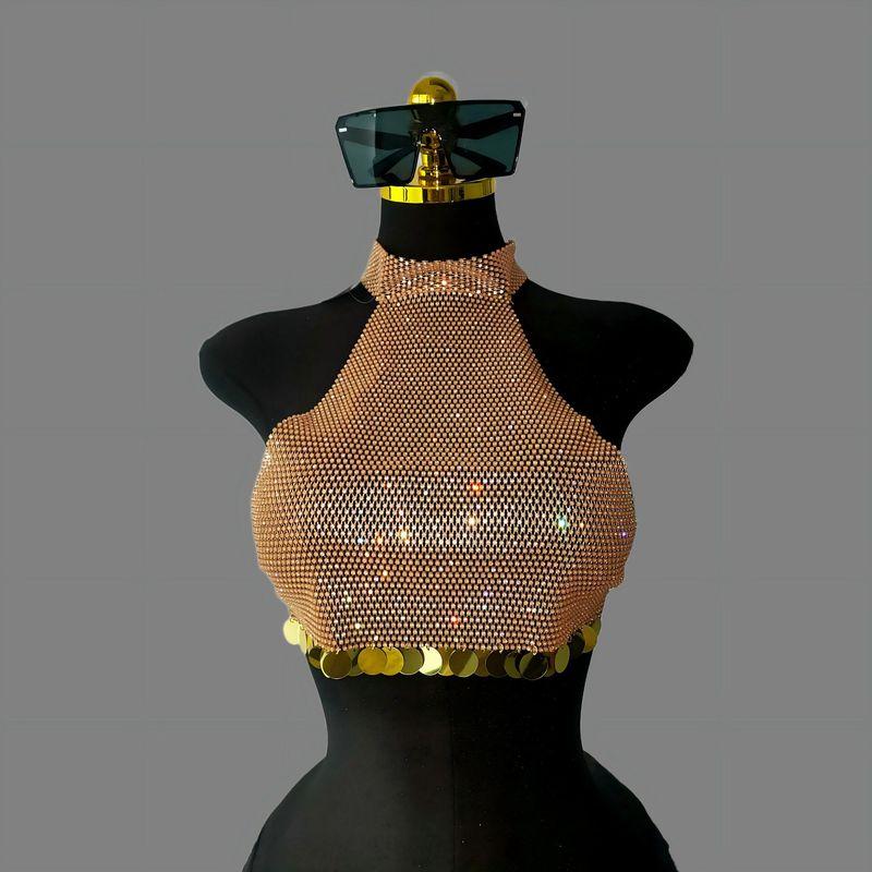 European and American Cross-Border Plus-Size Fishnet Rhinestone Sequin Patchwork Top Music Festival Hot Girl Halter Neck Tank Top for Women Gold S
European and American Cross-Border Plus-Size Fishnet Rhinestone Sequin Patchwork Top Music Festival Hot Girl Halter Neck Tank Top for Women Gold S