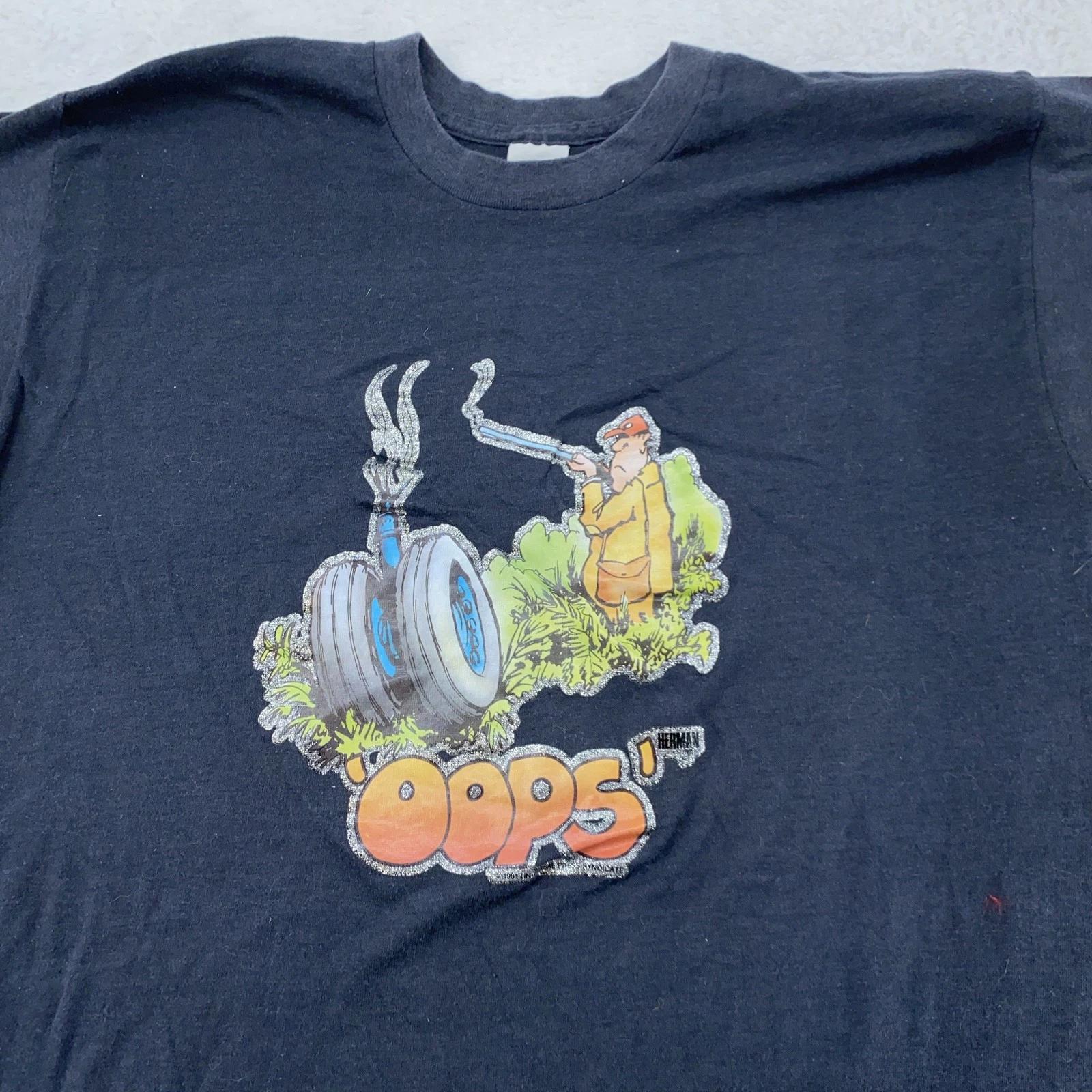 Vintage Oops Cartoon Hunting Joke Shirt Mens Small Black Funny Humor Tee 80s L
Vintage Oops Cartoon Hunting Joke Shirt Mens Small Black Funny Humor Tee 80s L