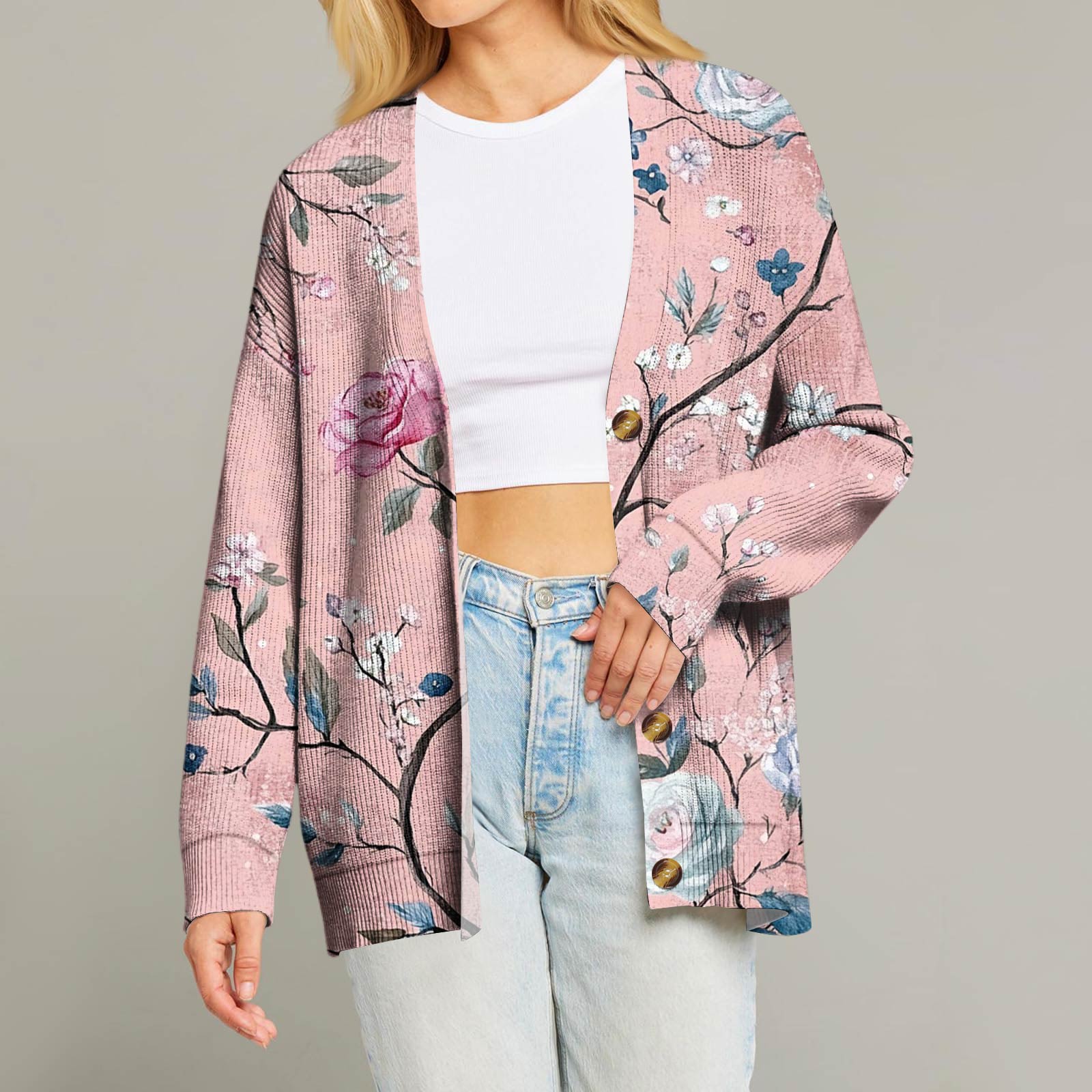 Женский модный кардиган с длинным рукавом, принтом, V-образным вырезом, на пуговицах, свободного кроя S розовый
Женский модный кардиган с длинным рукавом, принтом, V-образным вырезом, на пуговицах, свободного кроя S розовый