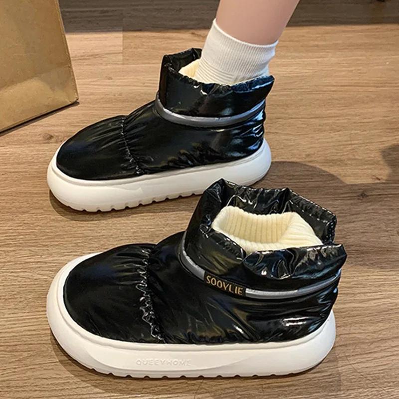 Женские водонепроницаемые ботинки на платформе, повседневные теплые зимние ботинки на плюшевой подкладке, для улицы и помещения, с толстой подошвой, нескользящие ботильоны до щиколотки 40-41 чёрный