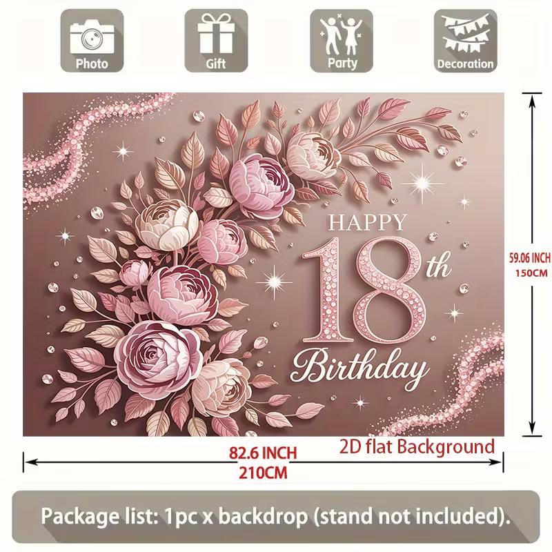 2D Pink Rose 18th Happy Birthday Backdrop 210x150cm Party Banner 47.2x31.5inch/120*80cm
2D Pink Rose 18th Happy Birthday Backdrop 210x150cm Party Banner 47.2x31.5inch/120*80cm