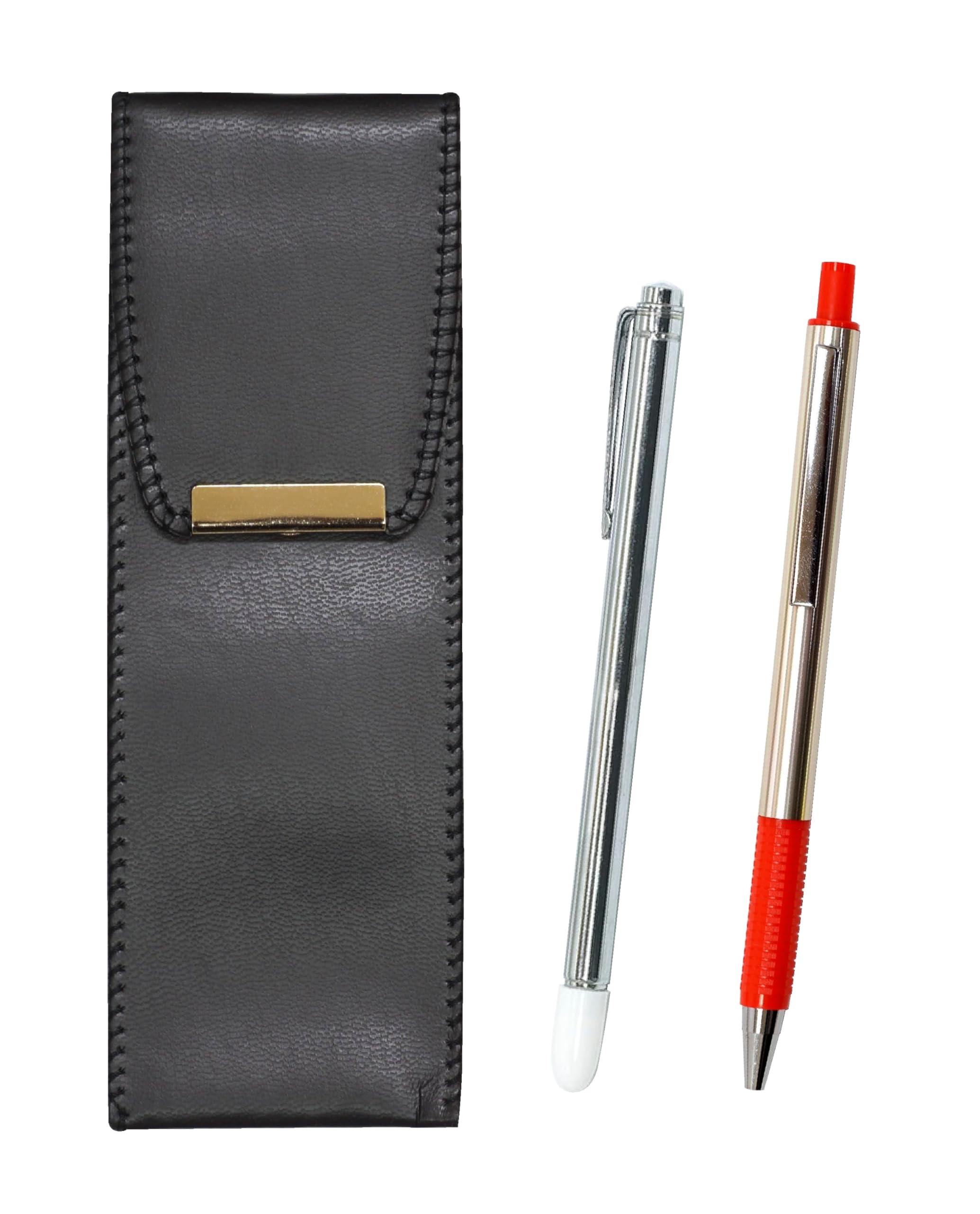 пенал с металлической указкой и алюминиевая прямая шариковая ручка с кнопочным механизмом FB325, красная, набор из экокожи, (BR-701S-FB325-R)