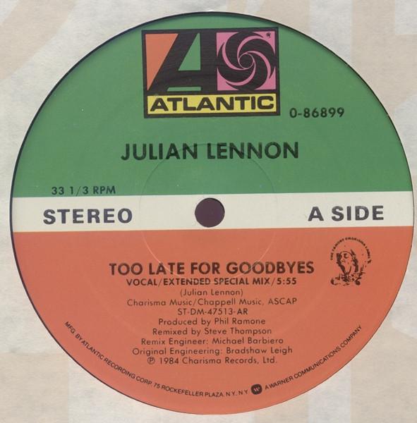 12inch Record JULIAN LENNON Too Late For Goodbyes 086899 Atlantic 1984 US Pop Used
12inch Record JULIAN LENNON Too Late For Goodbyes 086899 Atlantic 1984 US Pop Used