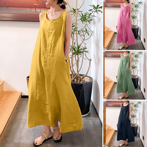 Women s Summer Cotton-Linen Sleeveless Pocket Dress - European & American Style, Simple, Loose, Round Neck XL
Women s Summer Cotton-Linen Sleeveless Pocket Dress - European & American Style, Simple, Loose, Round Neck XL