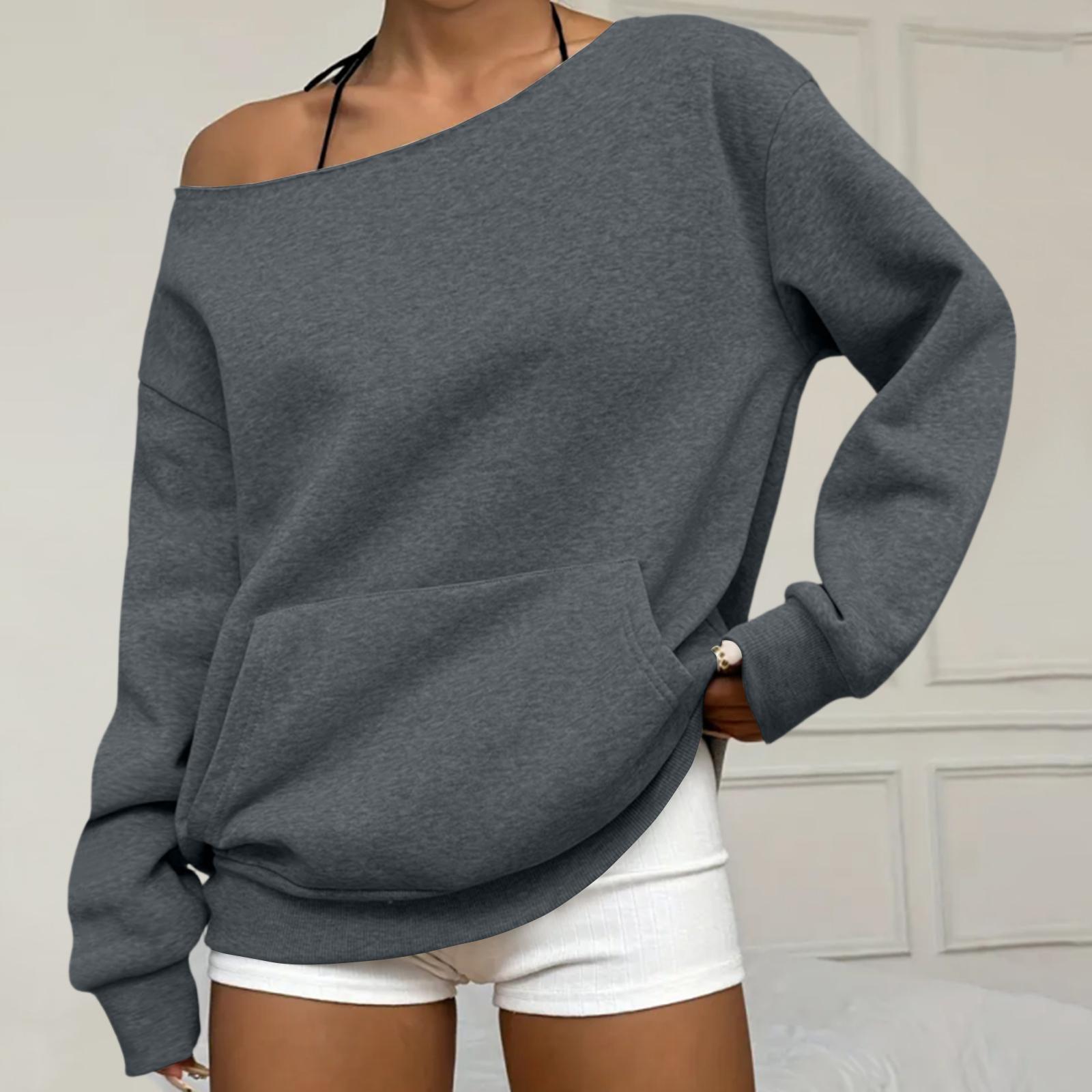 Women s Casual Fashion Solid Color Off-shoulder Long-sleeved Loose Sweatshirt With Pockets S
Women s Casual Fashion Solid Color Off-shoulder Long-sleeved Loose Sweatshirt With Pockets S