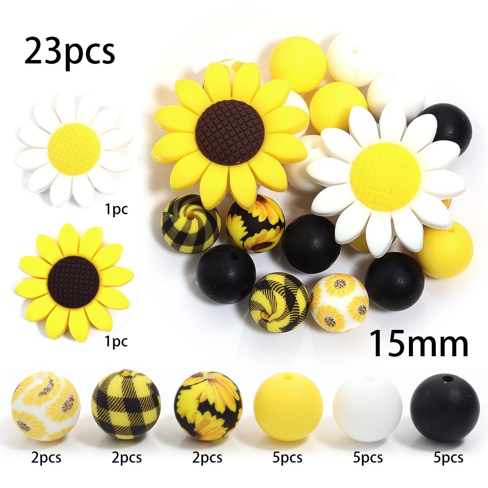 23pcs/set Printed Silicone Beads Flower Beads Round Loose Beads For Jewelry Making DIY Necklace Bracelet Handmade Accessories жовтий
23pcs/set Printed Silicone Beads Flower Beads Round Loose Beads For Jewelry Making DIY Necklace Bracelet Handmade Accessories жовтий