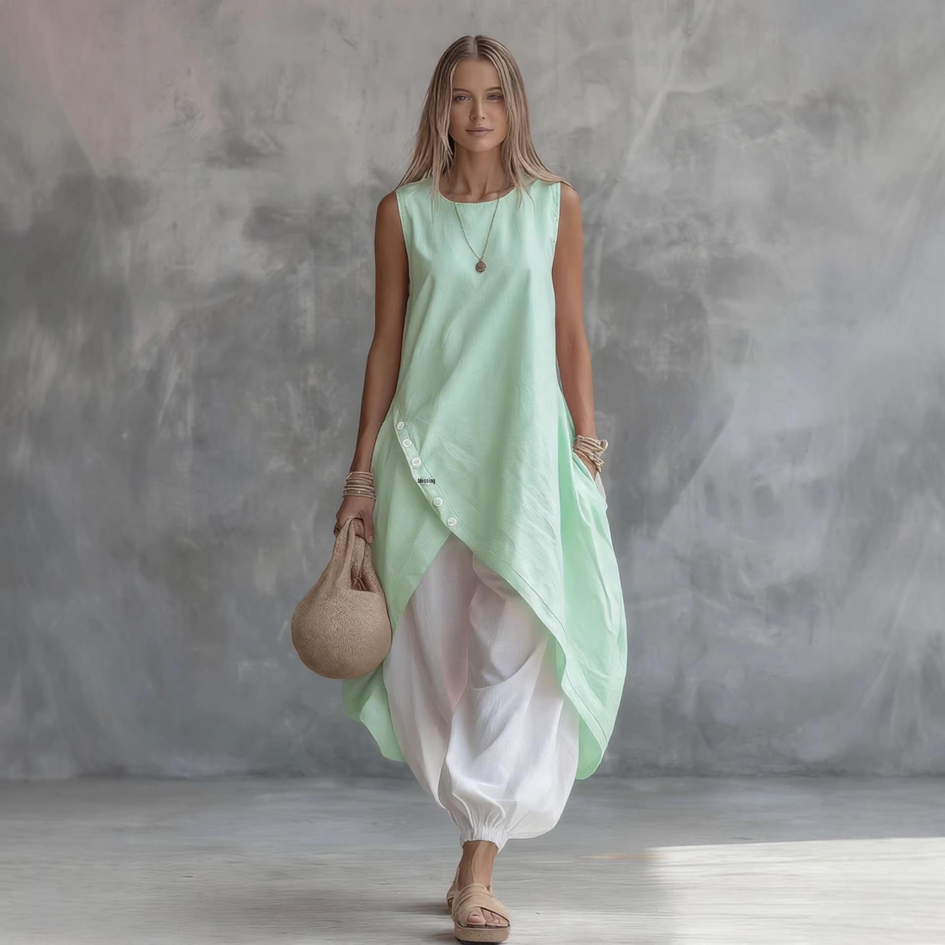 2026 Solid Color Sleeveless Loose Midi Skirt Set with Patch Pockets Large
2026 Solid Color Sleeveless Loose Midi Skirt Set with Patch Pockets Large
