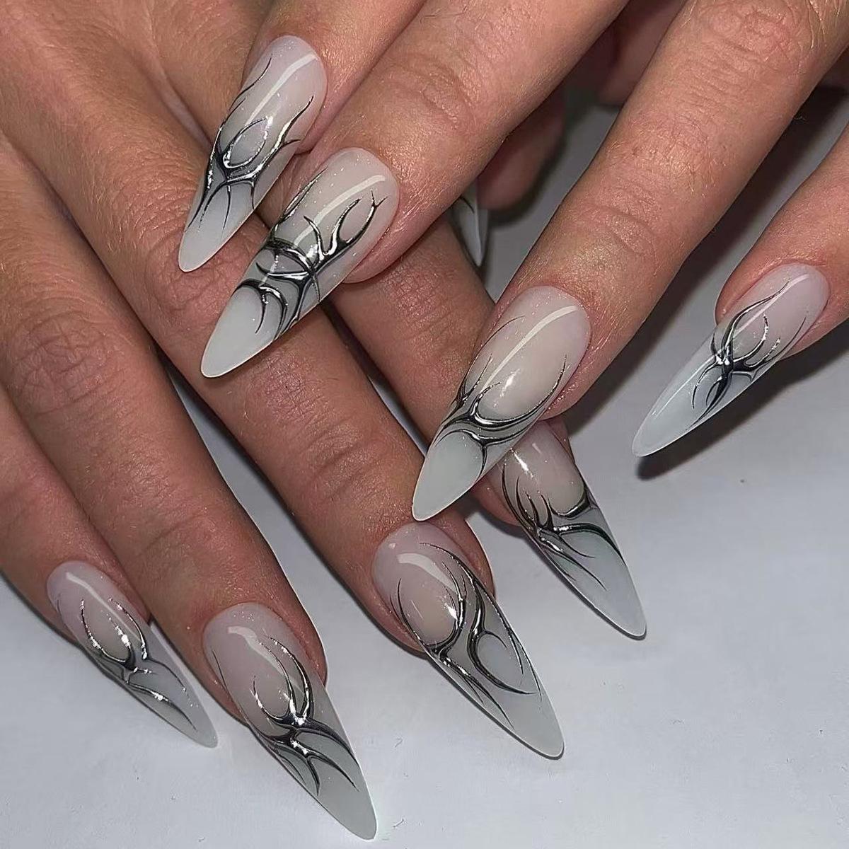 24PCS Sweet Cool Blue Stiletto Press on Nail Metallic Silver Star Pattern French Fake Nails Spice Girls Wearable False Nails Set
24PCS Sweet Cool Blue Stiletto Press on Nail Metallic Silver Star Pattern French Fake Nails Spice Girls Wearable False Nails Set