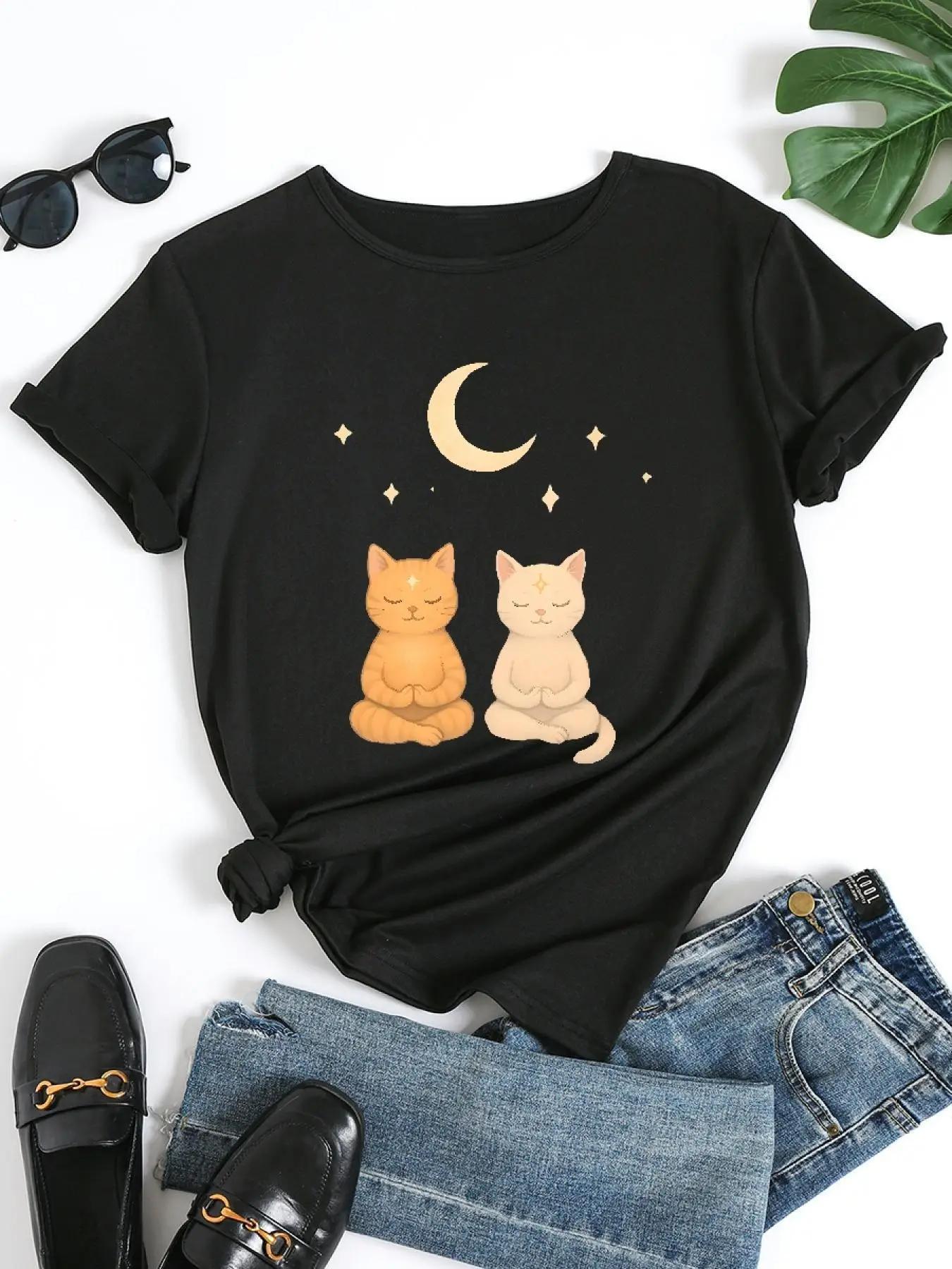 Womens Breathable Slim Cat Moon Print Cute Sleeping Cat Paw Print Design Round Neck Sleeve Casual Summer Top Versatile Casual 4XL
Womens Breathable Slim Cat Moon Print Cute Sleeping Cat Paw Print Design Round Neck Sleeve Casual Summer Top Versatile Casual 4XL