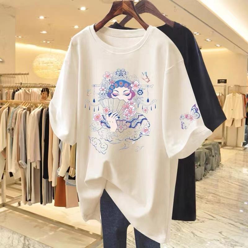 White cotton short-sleeved T-shirt women s summer national style large size fat mm loose medium and long printed round neck half-sleeved top S
White cotton short-sleeved T-shirt women s summer national style large size fat mm loose medium and long printed round neck half-sleeved top S