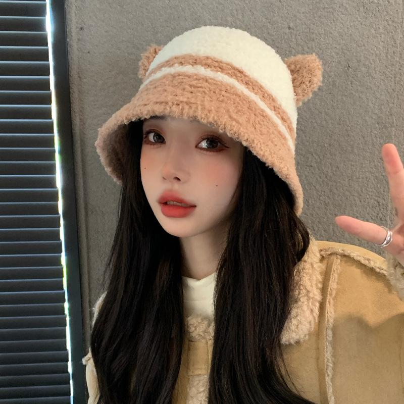 Autumn and winter hat female cute bear two-color splicing bucket hat winter warm show washbasin hat thick One Size
Autumn and winter hat female cute bear two-color splicing bucket hat winter warm show washbasin hat thick One Size