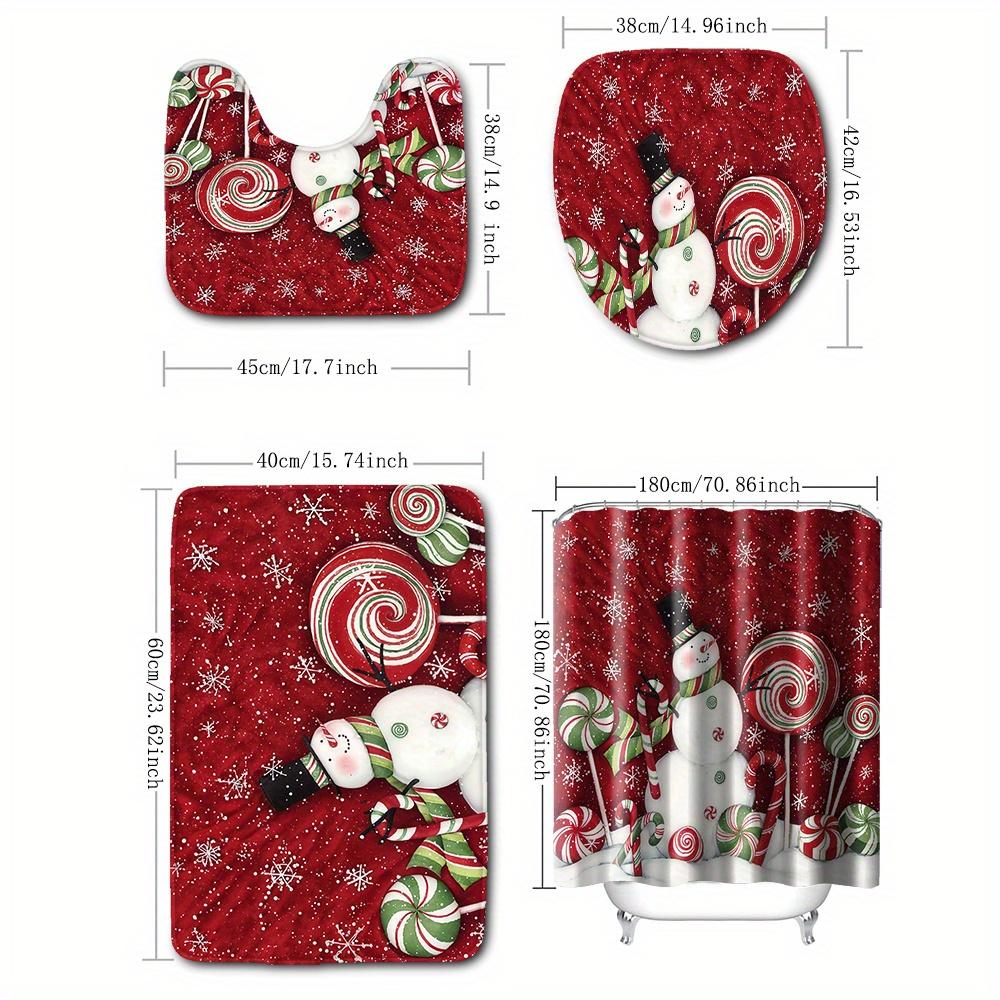 Festive Christmas Snowman Candy Print Shower Curtain Set With 12 Hooks, Bathroom Rugs, Toilet Seat Cover, And U-Shaped Mat - Wat W60H190(CM)-1 Pcs
Festive Christmas Snowman Candy Print Shower Curtain Set With 12 Hooks, Bathroom Rugs, Toilet Seat Cover, And U-Shaped Mat - Wat W60H190(CM)-1 Pcs