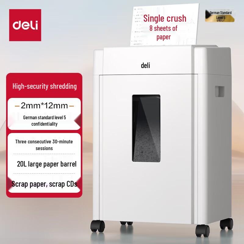 Deli Level 5 High-Security Micro-Cut Paper Shredder 20L CN plug (adapter included)
Deli Level 5 High-Security Micro-Cut Paper Shredder 20L CN plug (adapter included)