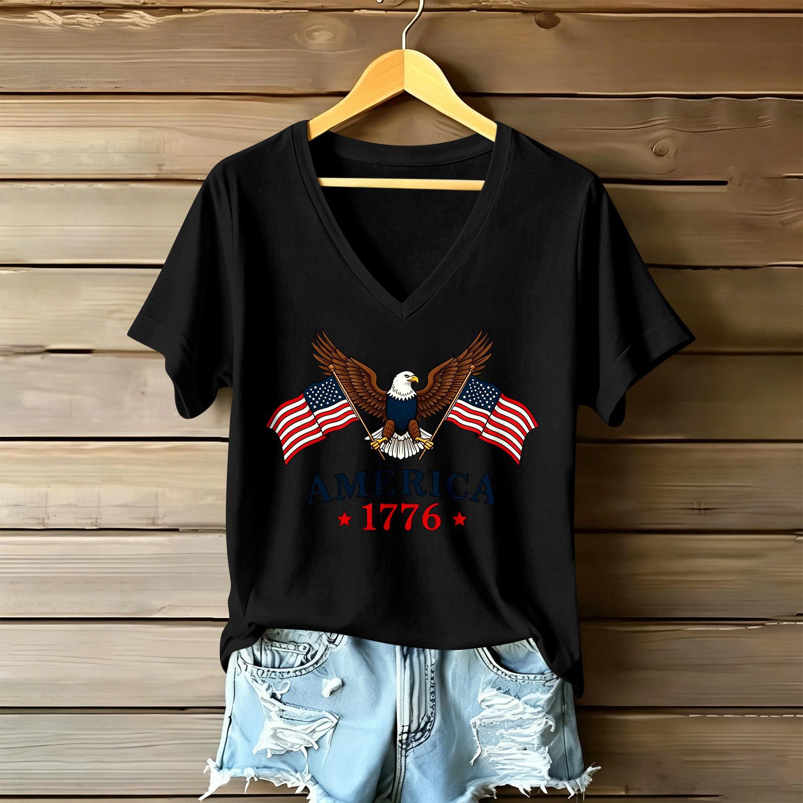 Women V Neck Casual Short Sleeve T Shirt with American Eagle and Flag Lettering Print Relaxed Fit Top for Everyday Wear L чёрный
Women V Neck Casual Short Sleeve T Shirt with American Eagle and Flag Lettering Print Relaxed Fit Top for Everyday Wear L чёрный