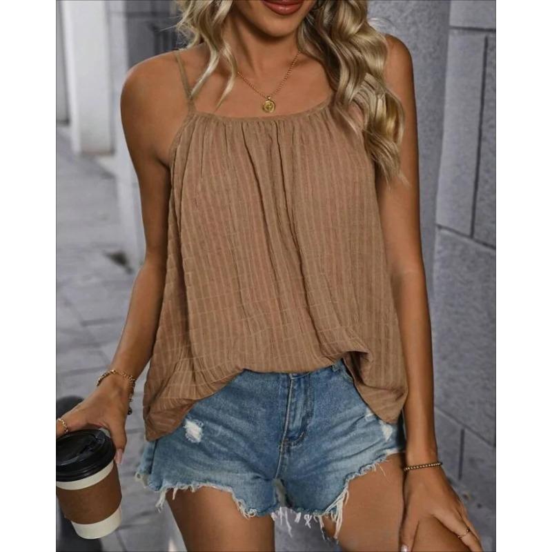 European American Sexy Casual Ladies Top Pure Color Loose Pleated Sleeveless Camisole S
European American Sexy Casual Ladies Top Pure Color Loose Pleated Sleeveless Camisole S