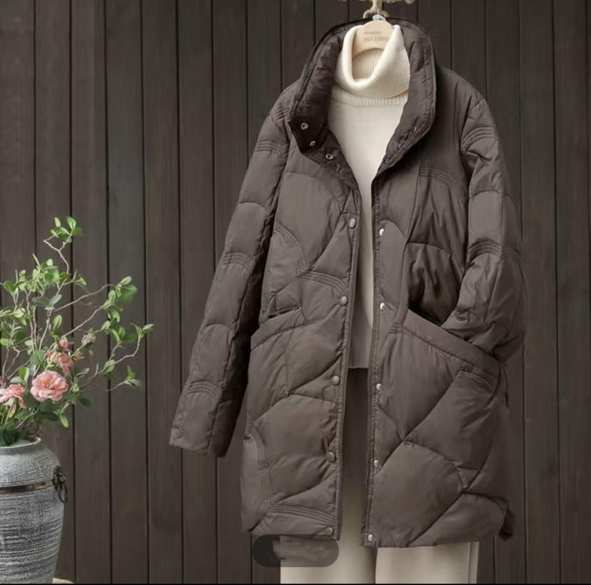 Женская осенне-зимняя легкая куртка средней длины в стиле ретро со стойкой воротником и длинными рукавами, однотонная, большого размера, элегантная XS