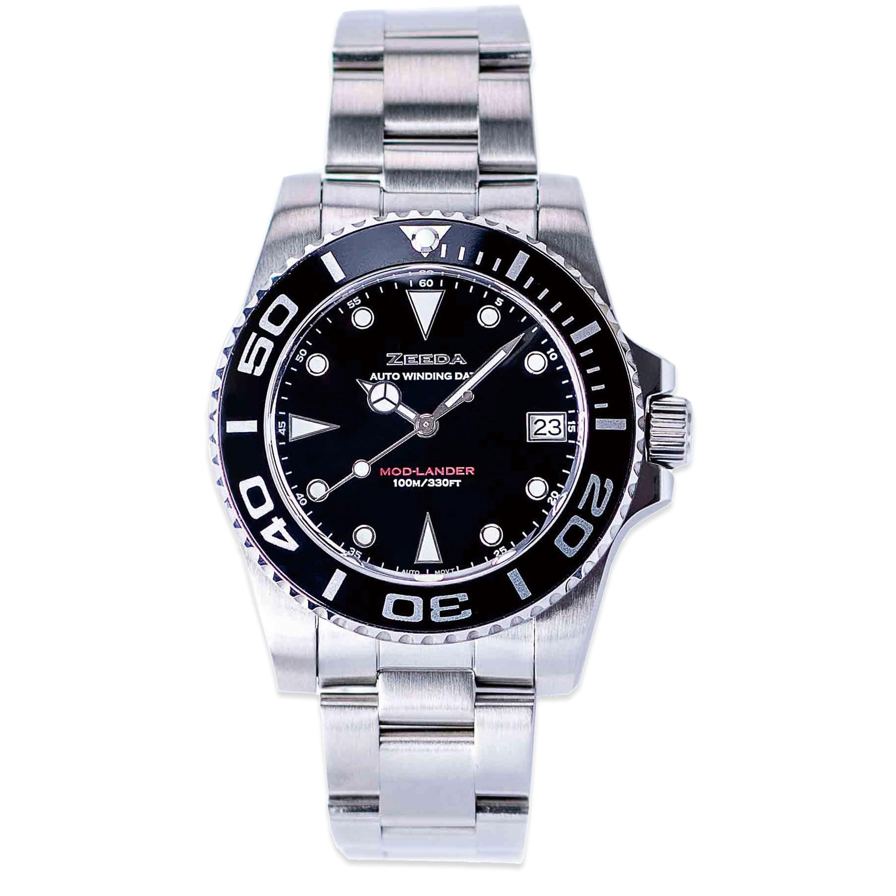 ZEEDA Automatic 10 ATM Water Sapphire 316L Stainless PIANO BLACK MOD-LANDER Men s Diver s Watch, Resistant, Crystal, Steel, MOD-LANDER
ZEEDA Automatic 10 ATM Water Sapphire 316L Stainless PIANO BLACK MOD-LANDER Men s Diver s Watch, Resistant, Crystal, Steel, MOD-LANDER