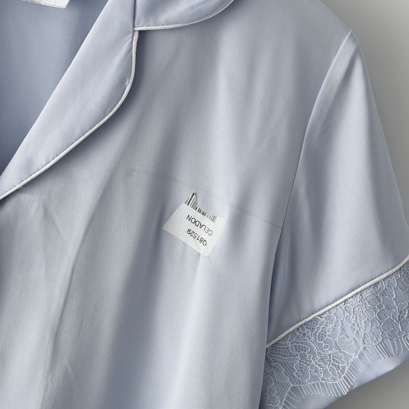 Домашняя одежда Летняя Тонкая Сексуальная Майка Кружево Короткий рукав Топ Шорты Стиль Чистого Желания Пижама Костюм-тройка Dark blue/Tops/defective ci S/10