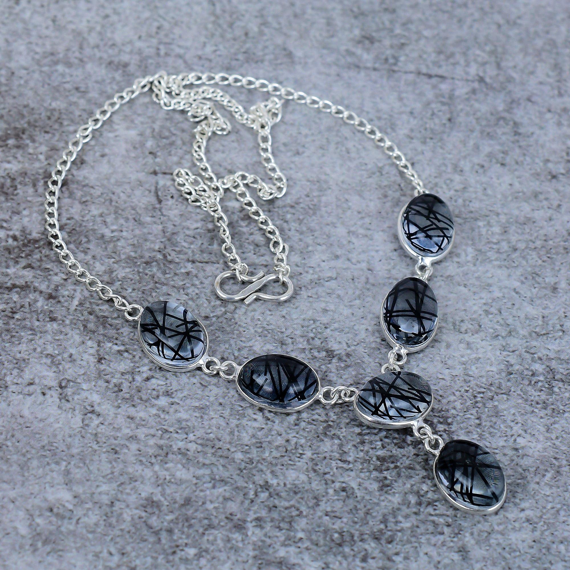 Black Rutile Gemstone Handmade 925 Sterling Silver Jewelry Necklace 18 M-409
Black Rutile Gemstone Handmade 925 Sterling Silver Jewelry Necklace 18 M-409