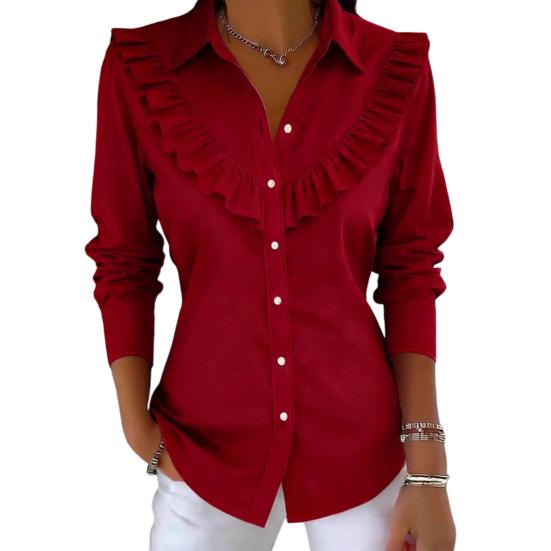 Women Shirt Lapel Long Sleeve Ruffle Decor Shirt Tops Pure Color Loose Fit Buttons Placket Casual Shirt Work Party Vacation Wear S вина червоного кольору
Women Shirt Lapel Long Sleeve Ruffle Decor Shirt Tops Pure Color Loose Fit Buttons Placket Casual Shirt Work Party Vacation Wear S вина червоного кольору