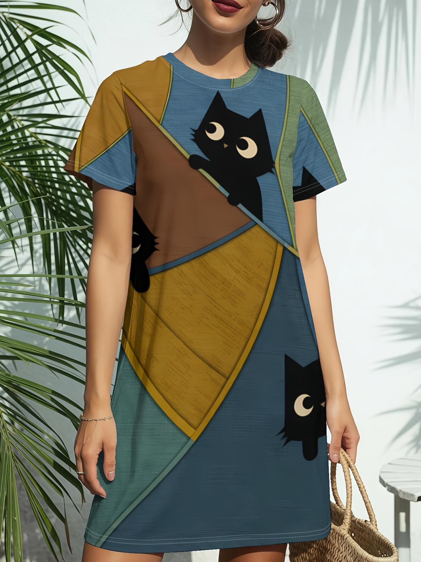 Women s Short Sleeve T-Shirt Dress with Black Cat Print - Round Neck Casual Dress Suitable for Daily Wear. Dates ; Birthday Gifts. Spring Summer Outfi 8XL дубильна кора
Women s Short Sleeve T-Shirt Dress with Black Cat Print - Round Neck Casual Dress Suitable for Daily Wear. Dates ; Birthday Gifts. Spring Summer Outfi 8XL дубильна кора