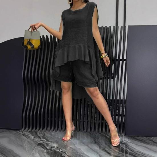Women s Cotton Linen Two Piece Set Irregular Ruffle Hem Sleeveless Top Drawstring Shorts Set Summer Casual Outfit S синий
Women s Cotton Linen Two Piece Set Irregular Ruffle Hem Sleeveless Top Drawstring Shorts Set Summer Casual Outfit S синий