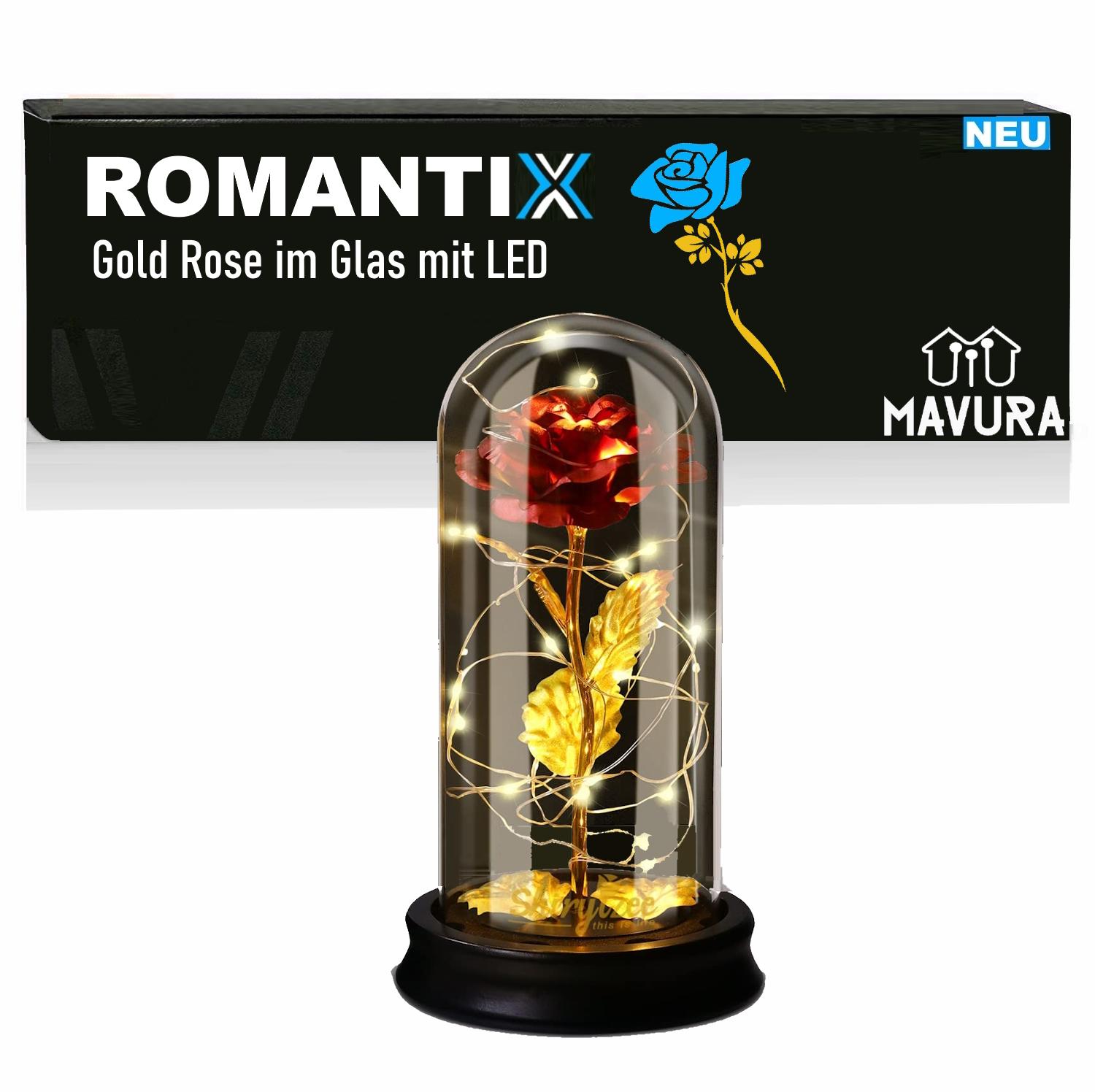 ROMANTIX Вічна золота троянда у скляному подарунковому наборі на День святого Валентина та День матері, світлодіодний ліхтарик
ROMANTIX Вічна золота троянда у скляному подарунковому наборі на День святого Валентина та День матері, світлодіодний ліхтарик