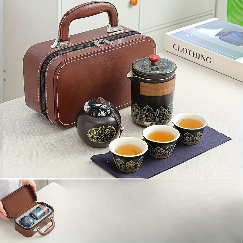 1 комплект портативный керамический чайный сервиз с футляром, дорожный чайный набор, традиционные китайские чайные чашки и горшок, домашний декор, подарочный набор для любителей чая, незаменимый чай для чаепития