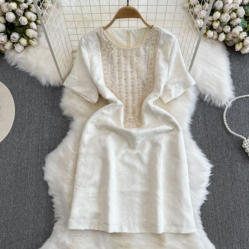 Classic Style Summer Retro Beaded Dress Short Sleeve Apricot color S
Classic Style Summer Retro Beaded Dress Short Sleeve Apricot color S