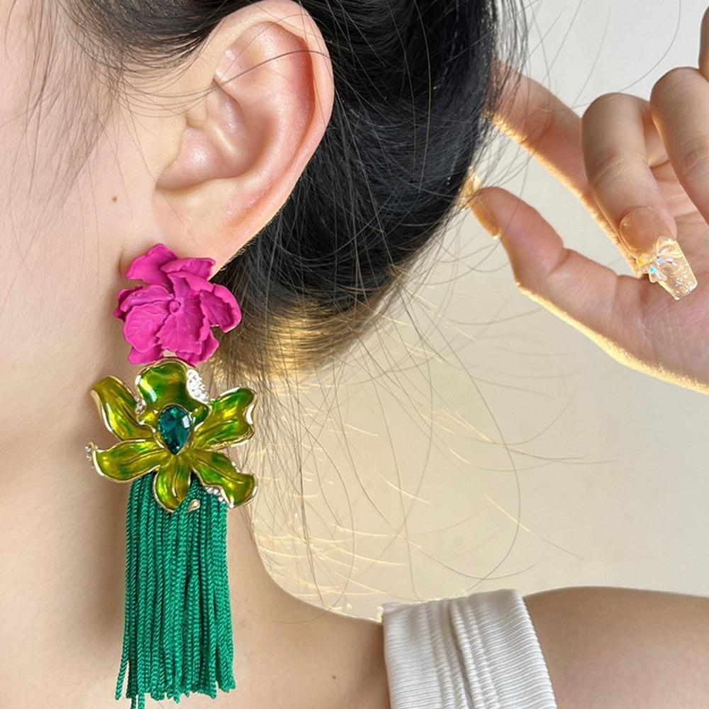 Tassel Flower Drop Earrings Rhinestone Sweet Earrings Vintage Bohemian Earrings Women Female зелений
Tassel Flower Drop Earrings Rhinestone Sweet Earrings Vintage Bohemian Earrings Women Female зелений