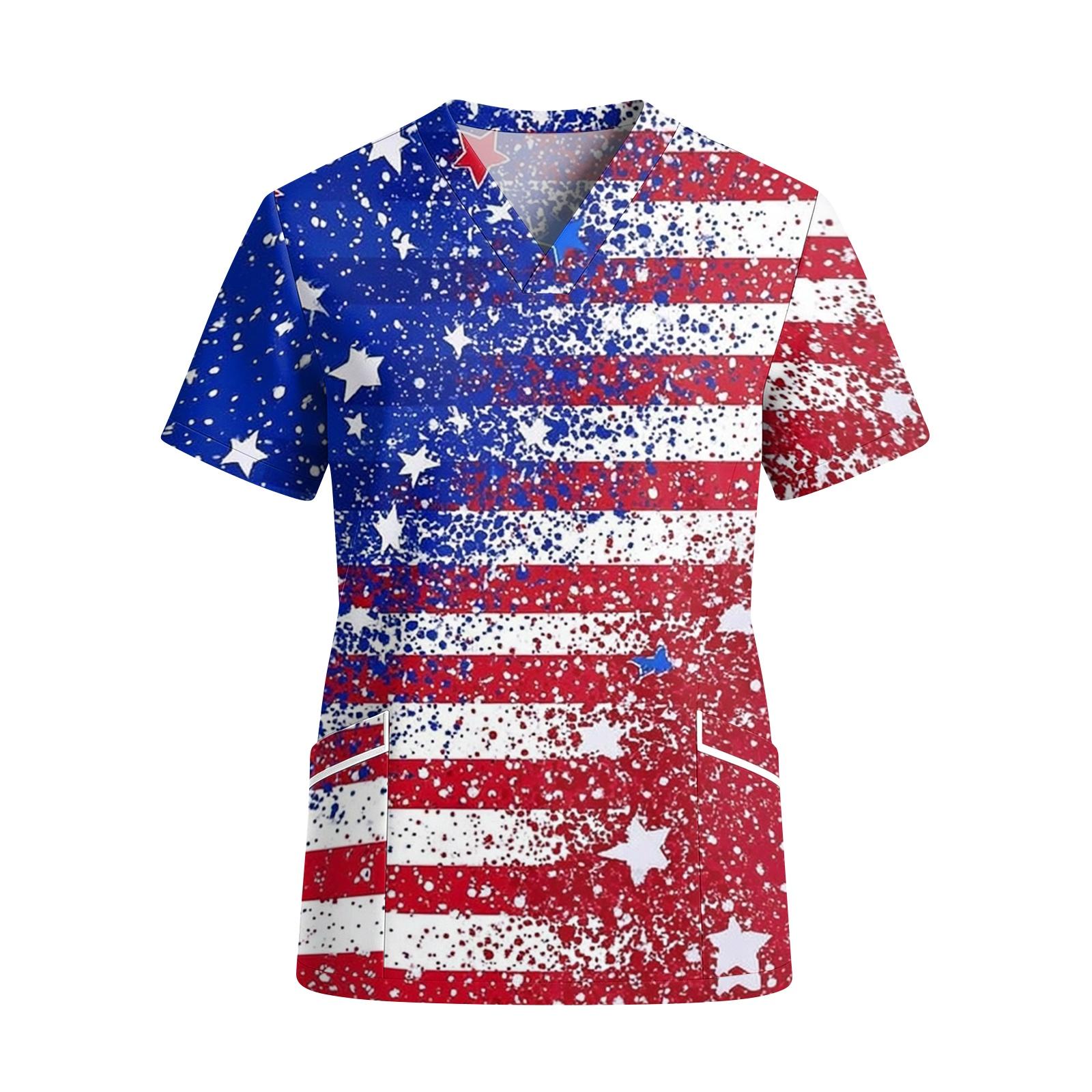 Women s V Neck Short Sleeve Work Top with Pockets Independence Day Print Medical Scrub Shirt for Healthcare Professionals L синій
Women s V Neck Short Sleeve Work Top with Pockets Independence Day Print Medical Scrub Shirt for Healthcare Professionals L синій