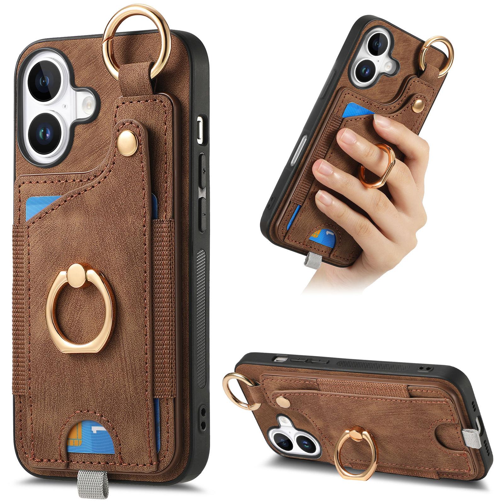 For iPhone 16 Case Card Slots Leather+TPU Phone Cover with Ring Buckle Brown
For iPhone 16 Case Card Slots Leather+TPU Phone Cover with Ring Buckle Brown