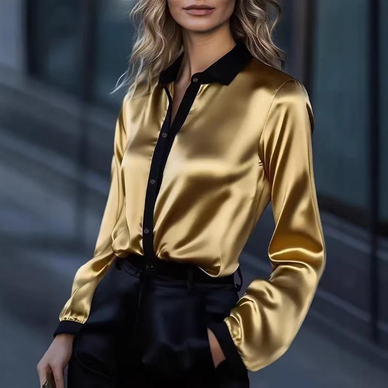 Spring New Women s Popular Satin Fashion Temperament Color-blocked Long-sleeved Shirt Tops S золотий
Spring New Women s Popular Satin Fashion Temperament Color-blocked Long-sleeved Shirt Tops S золотий