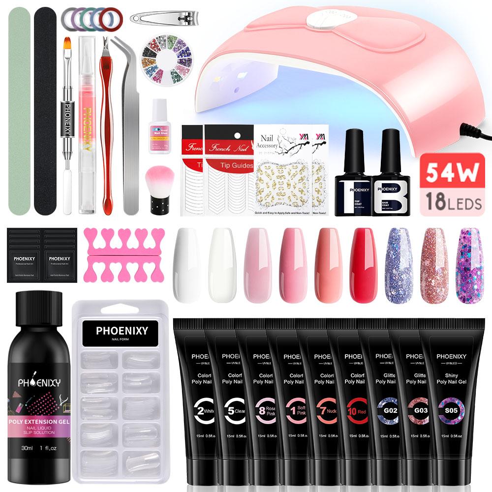 PHOENIXY Poly Nail Gel Kit Акриловый набор с 54W Nail Lamp Наращивание ногтей Гель Kit 9 цветов Glitters Nail Art Маникюр Kit
PHOENIXY Poly Nail Gel Kit Акриловый набор с 54W Nail Lamp Наращивание ногтей Гель Kit 9 цветов Glitters Nail Art Маникюр Kit