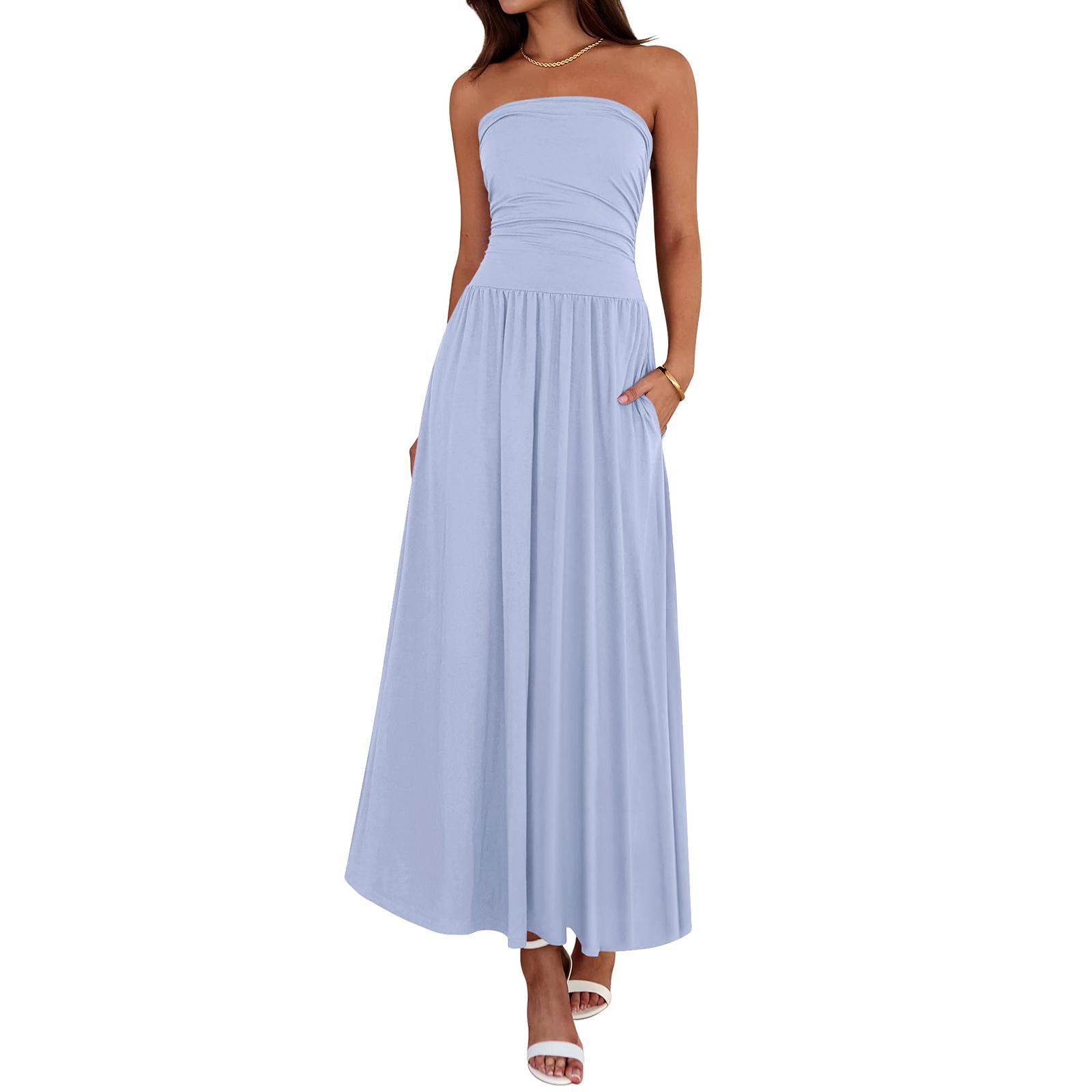 Summer Dresses For Women Strapless Ruched Tube Top Beach Vacation Dress Pockets S
Summer Dresses For Women Strapless Ruched Tube Top Beach Vacation Dress Pockets S