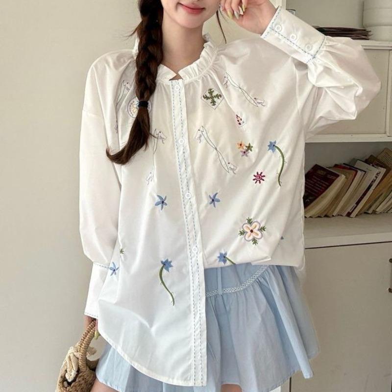 Standing Collar Wrinkle Women s Shirt Flower Embroidered Loose Single Breasted Ladies Shirts French Style Minimalist Famale Long Sleeved Blouse 2XL білий
Standing Collar Wrinkle Women s Shirt Flower Embroidered Loose Single Breasted Ladies Shirts French Style Minimalist Famale Long Sleeved Blouse 2XL білий