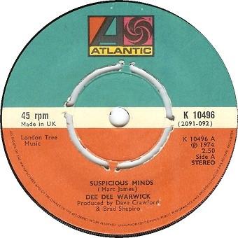 7inch Record DEE DEE WARWICK - Suspicious Minds K10496 Atlantic 1974 UK Soul/Funk Used
7inch Record DEE DEE WARWICK - Suspicious Minds K10496 Atlantic 1974 UK Soul/Funk Used