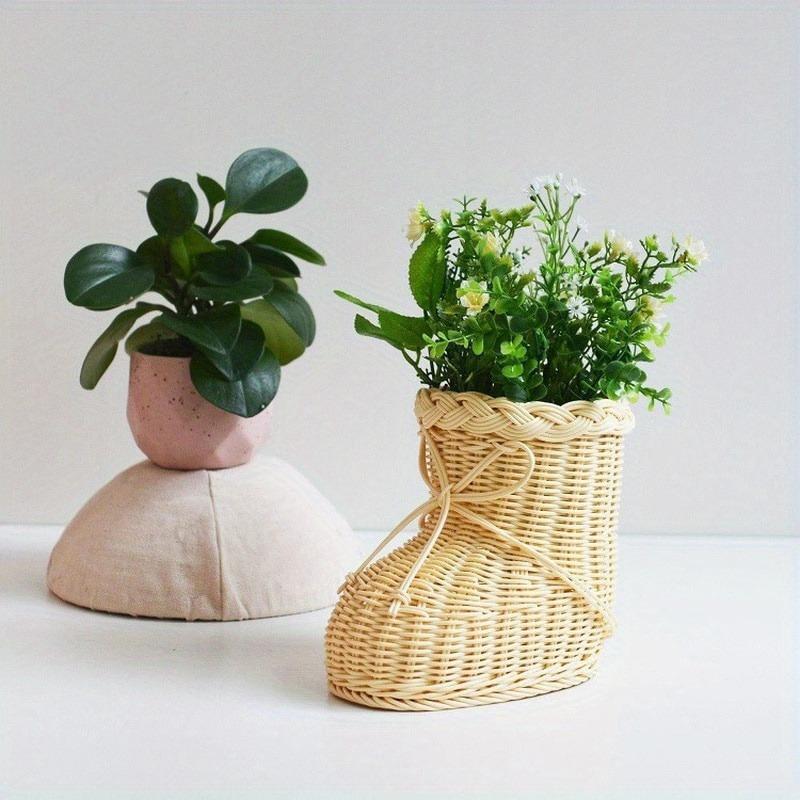 Креативная корзина, имитация ротанга, плетеная пластиковая корзина в форме обуви, для хранения вещей, домашний магазин, украшение рабочего стола, персонализированная цветочная корзина бежевый