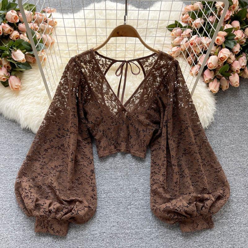 Lace-up Backless Thin Short Perspective Hook-up Lace Shirt Autumn Clothes New Korean Version Foreign Style Shirt Versatile Top Women One Size
Lace-up Backless Thin Short Perspective Hook-up Lace Shirt Autumn Clothes New Korean Version Foreign Style Shirt Versatile Top Women One Size