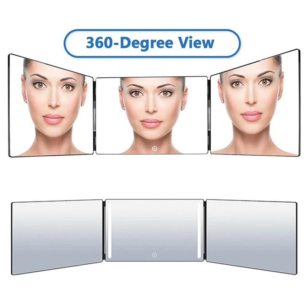 Tri-fold Mirror 360-Degree View 3-Sides Retractable Barber Mirror with LED Light for DIY Hairstyle White
Tri-fold Mirror 360-Degree View 3-Sides Retractable Barber Mirror with LED Light for DIY Hairstyle White