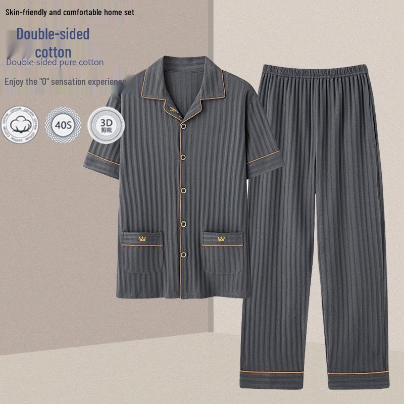 Мужской летний пижамный комплект: Комплект из чистого хлопка с коротким рукавом и длинными брюками, однотонный, домашняя одежда в корейском стиле. XL
Мужской летний пижамный комплект: Комплект из чистого хлопка с коротким рукавом и длинными брюками, однотонный, домашняя одежда в корейском стиле. XL